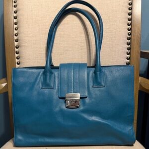 Vintage Levenger Teal Leather Travel/Business Tote